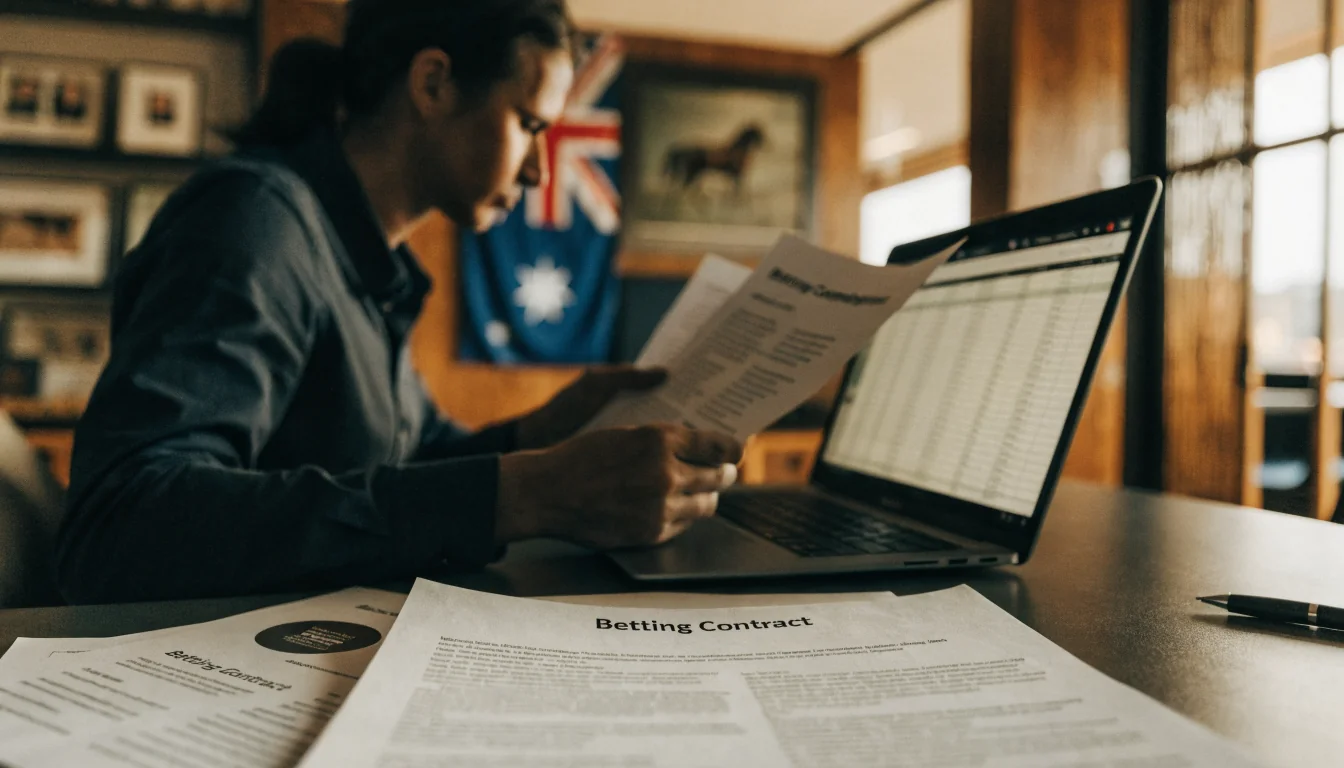 Australian office with person reviewing betting contracts