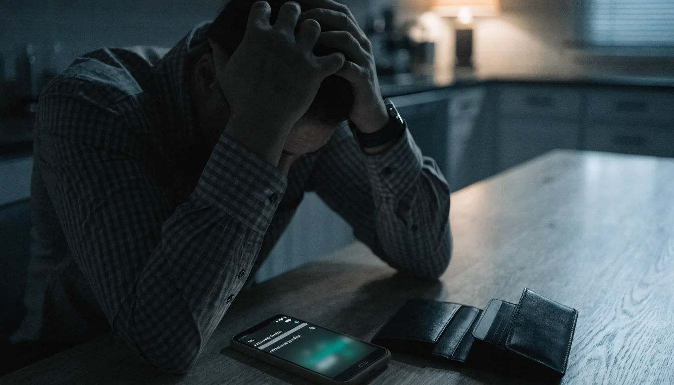 Player at night with wallet and phone showing pending withdrawal