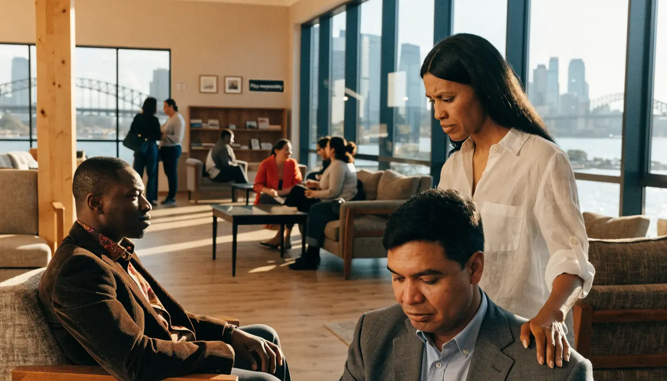 Australian community centre scene promoting responsible gambling.